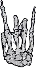 Punk Rock and Roll Skeleton Finger Heavy Metal Music Hand Symbol Sign Language Patch Embroidered Applique Badge Iron On Sew On Emblem