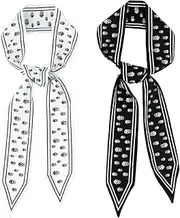 [Generic] 2 Pack Floral Skinny Scarf Set Spring Neckerchief Handbag Handle Wraps