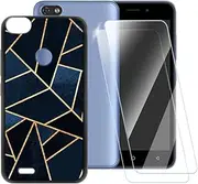 ESACMOT Classic Stripes Case Compatible with Tecno F2 LTE + [2 Pack] Screen Protector Tempered Glass, Shockproof Case Cover for Tecno F2 LTE (5 inch)