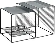 Table Nesting Coffee Set of 2, Side End for Living Room, Accent with Sturdy Metal Frame(Black)