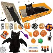 Cat Scratching Board, Cardboard Scratch Pad Lounger with Toys, 13.78x11.81x1.97 Inches, Multi-Use Cat Bed, Interactive Play, Protects Couch Sofa Table for Home Desk