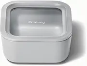 [Caraway] Glass Food Storage, 4.4 Cup Glass Container,Ceramic Coated Food Container,Easy to Store, Non Toxic, Non Stick Lunch Box Container with Glass Lids. Dishwasher, Oven,Square Shape,Gray