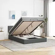 vidaxl Ottoman Queen Bed Frame with Mattress - Dark Grey Fabric Bed with Hydraulic Lift Storage and Mattress Topper