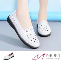 在飛比找momo購物網優惠-【MOM】真皮樂福鞋 縷空樂福鞋/真皮縷空刻花花邊鞋口造型休