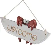 GALPADA Creative Mediterranean Style Crab Welcome Sign Rustic Wooden Home Door Decor for Beach Themed Garden Cafe Restaurant Lightweight and Durable Crab Design Hanging Decoration