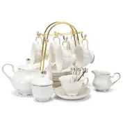 Tea Set 22-Piece Porcelain Ceramic Coffee Tea Gift Sets Cups Saucer Service f...