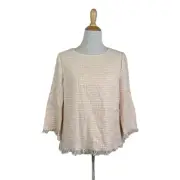 Anne Klein Women's Pink Tweed Fringe Hem Top Size Medium A95