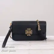 NWT Tory Burch Britten Chain Wallet with Wristlet Leather Crossbody in Black