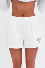 White Track Short Mid Rise Elastic Waist Brooklyn - Size L, Women's Track Short
