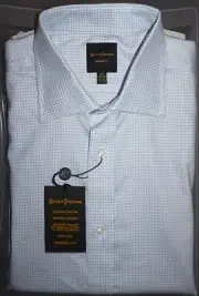 Hickey Freeman Dress Shirt 15.5 - 32/33 Modern Fit Stretch White Mini Check NWT