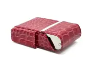 Red Croc Leather Cigarette Hard Case Flip Top Lighter Smoke Holder