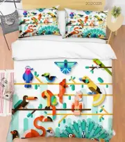 3D Parrot Peacock Bird Cartoon Quilt Cover Set Bedding Sets Pillowcases Queen