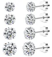 4Pairs Cubic Zirconia Earrings Studs Flat Back Earrings for Women 14K Gold CZ Fl