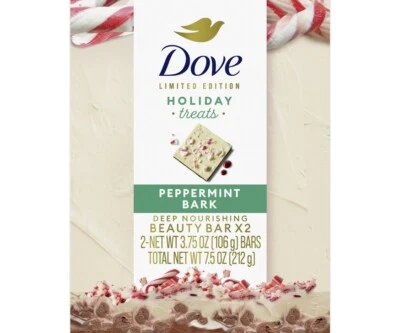 Dove Holiday Treats Beauty Bar Soaps Peppermint Bark 2 Pack 3.75oz Each