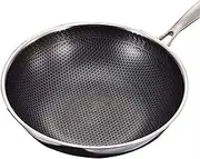 qwmvhfg， 32/34CM Non-Stick Pan 304 Stainless Steel Wok Double-Sided Honeycomb Flat-Bottomed Frying Pancake Pan with Lid