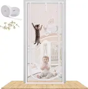 Reinforced Cat Screen Door, 38X83” Heavy Duty Pets Proof Screen Door with Bilateral Zipper, Prevent Dogs Cats Running Out from Home, Bedroom, Living Room, Kitchen Patio Door (White)