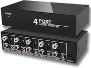 3.5mm Aux + RCA L/R Audio Splitter 1 in 4 Out Stereo Audio Distributor Box for Headphone Speaker Subwoofer Amplifier