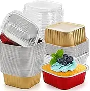 ZEAYEA 60 Pack 10 oz Aluminum Foil Baking Cups with Lids, Disposable Foil Ramekins Cupcake Containers, Cupcake Muffin Liners Cups for Wedding Christmas Birthday Party