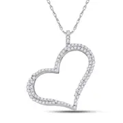14k White Gold Round Diamond Outline Heart Pendant 1/3 Cttw