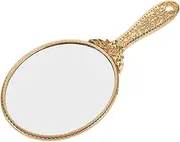[Gatuida] 1pc Retro Handle Mirror Cosmetic with Folding Mirror Portable Vanity Led Oval Vintage Round Makeup Need Shaped Vintage Style Handheld Glass Golden