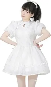 [TTYAO REII] Chinese Style Princess Skirt Vintage Short Sleeve Dress Elegant Mandarin Cheongsam Collar Gown Costume