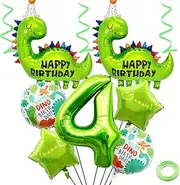 Dinosaur Birthday Balloons Big Cute Dinosaur Aluminum Foil Balloon Number Mylar Balloon for Dino Themed Party Boys Girls Birthday Decor - Green (4)