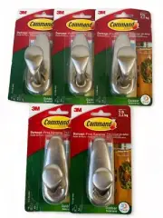 Lot of 5 Command Large Brushed Nickel Metal Hook # FC13-BN-AWES Outdoor NEW