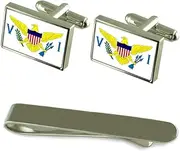 [Select Gifts] Flag of Virgin Islands Silver Cufflinks Engraved Clip Gift Set