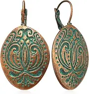 [JNONL] Unique Bohemian Vintage Bronze Totem Geometric Dangle Drop Earrings Personalized Boho Ethnic Oval Carved Lever Back Earrings for Women Girls Jewelry Gifts