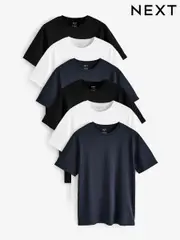White/Black/Navy Regular Fit Essential Cotton T-Shirts 6 Pack (E13886) | $82