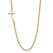 Sterling Silver Yg-Plated Small Off-Set Sideways Curved Cross Necklace