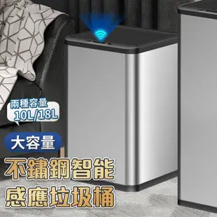 10L不鏽鋼智能感應垃圾桶 感應垃圾桶 紅外線感應 智能垃圾桶 延遲閉合 全自動感應帶蓋垃圾桶LS8 (5.2折)