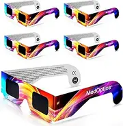 MedOptics Solar Eclipse Glasses Approved 2024 (5 Pack) - AAS, ISO & CE Certified for All Ages - Lab Tested - Includes Eclipse Path Map - Clear Visibility, One Size Fits All, Non-Scratch Lens Viewing