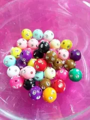 50 Acrylic Beads BULK Assorted Lot 8mm Metal Enlaced Polka Dot Wholesale