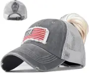 UTOWO Women Baseball-Caps One Size, Grey - High Ponytail Mesh