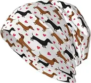 [ZaKhs] Romantic Dachshunds Print Beanie Hat Winter Warm Knit Hat Soft Skull Cap for Women Men Black, Black, One Size