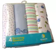 Baby Receiving Blankets By Spasilk, 4 Pack, Boy, 30" x 30", Cotton, Brand New