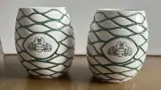 2 Patron Tequila Tiki Agave Bee Mug Cup Ceramic White Green Hive Barware