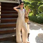 Women Spring New Linen Tank Top+High Waist Slimming Wide Leg Pants Two Piece Set