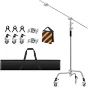 Heavy Duty C Stand 11.3ft/345cm Light Stand with 4.2ft/128cm Boom Arm Wheels