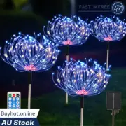 4 Pack LED Solar Firework Lights Waterproof Garden Path Xmas Outdoor Decor Lamp
