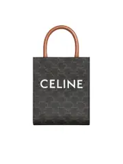 Celine Mini Vertical Cabas in Triomphe Canvas and Calfskin in Tan