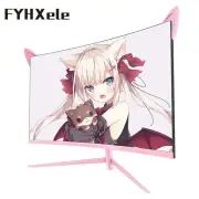 For Black Myth:WuKong FYHXele 27inch Pink Curved Monitor QHD 2K 165hz 1800R Gaming Display HDR10 Free-Sync Desktop Scree