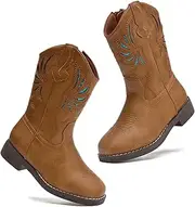 [DADAWEN] Kids Cowboy Boots for Boys Girls Glitter Embroidered Western Square Toe Cowgirl Boots Mid Calf Riding Shoes (Toddler/Little Kid/Big Kid)