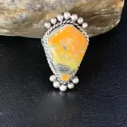 Native Navajo Sterling Silver Yellow Bumble Bee Jasper Ring Size 9.5 13526
