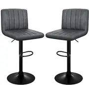 [ALFORDSON] Bar Stool 2Pcs Adjustable Kitchen Stool Swivel Counter Dining Chair in 57-75.5cm Seat Height with Anti-Slip Floor Protector for Home Bar Dining Room (Macias Grey)