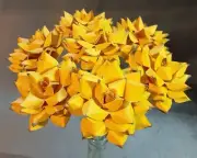 7 Handmade Paper Flowers on stems (Yellow) for Wedding, Valentine's