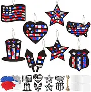 CJiangpo 24 Sets Independence Day Suncatcher Paper Craft Kits, DIY Stained Glass Effect Window Ornament Tissue Paper Art Craft for Kid 4th of July Patriotic Decors Classroom Activities Party Supplies