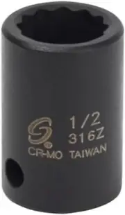Sunex 316Z 3/8-Inch Drive 1/2-Inch 12-Point SAE Standard Impact Socket