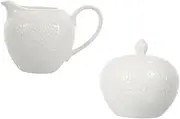 ELAYARD 2 Pcs Milk Jug Sugar Bowl Set Cup Kettle Serving Small Jar Pot Jugs Sugar Container with Lid Embossed Design Container Ceramic Coffee Tool Sugar Storage Holder White Ceramics